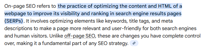 On Page SEO explanation... From Google Search