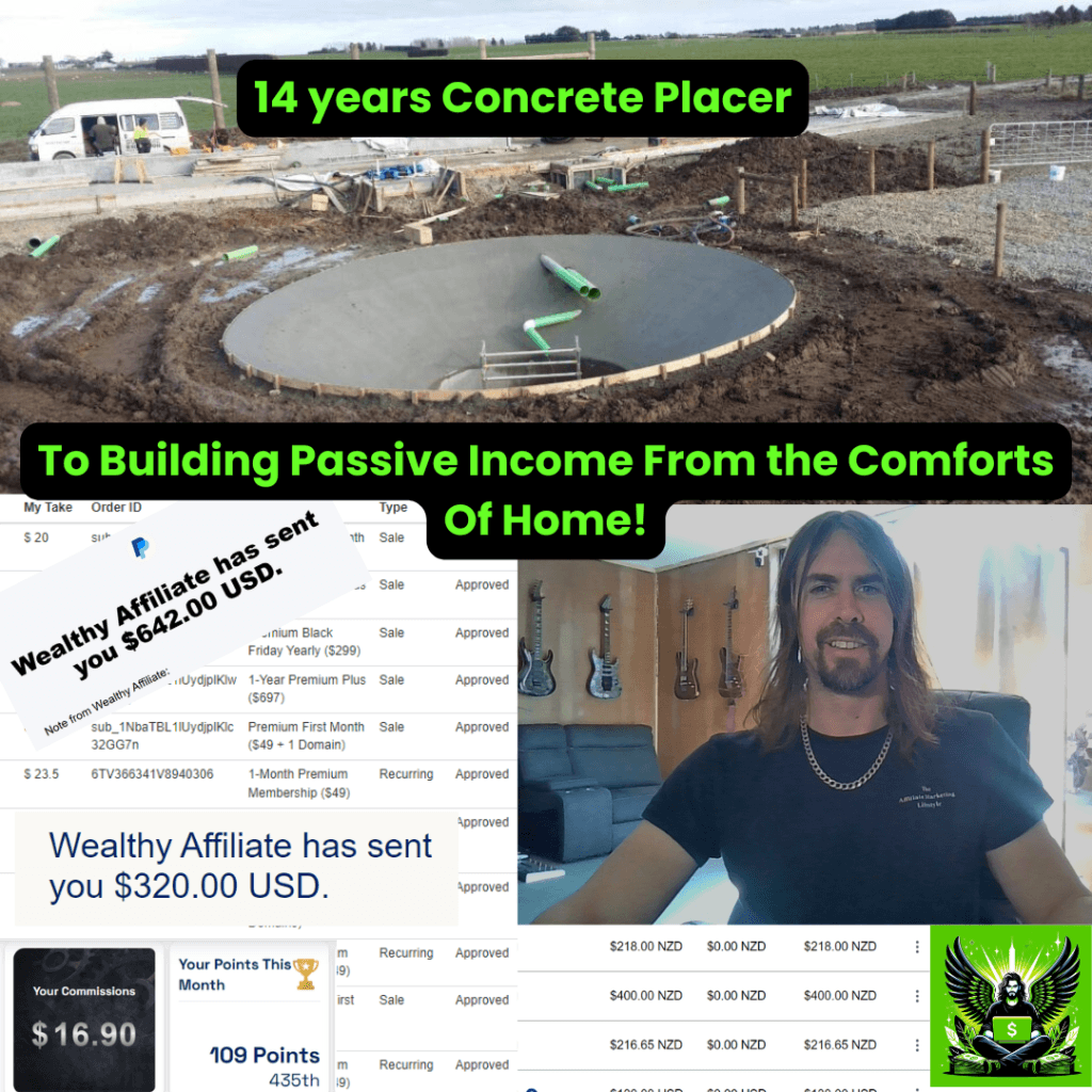 An image of Luke Moreti as a concrete placer in his last job. The image shows who affiliate marketing is for?