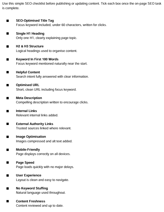 Free On-page SEO Checklist
