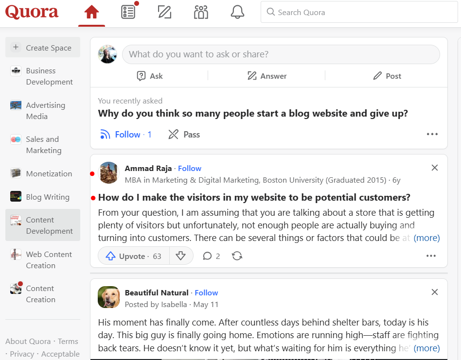 How to find blog post ideas in Quora