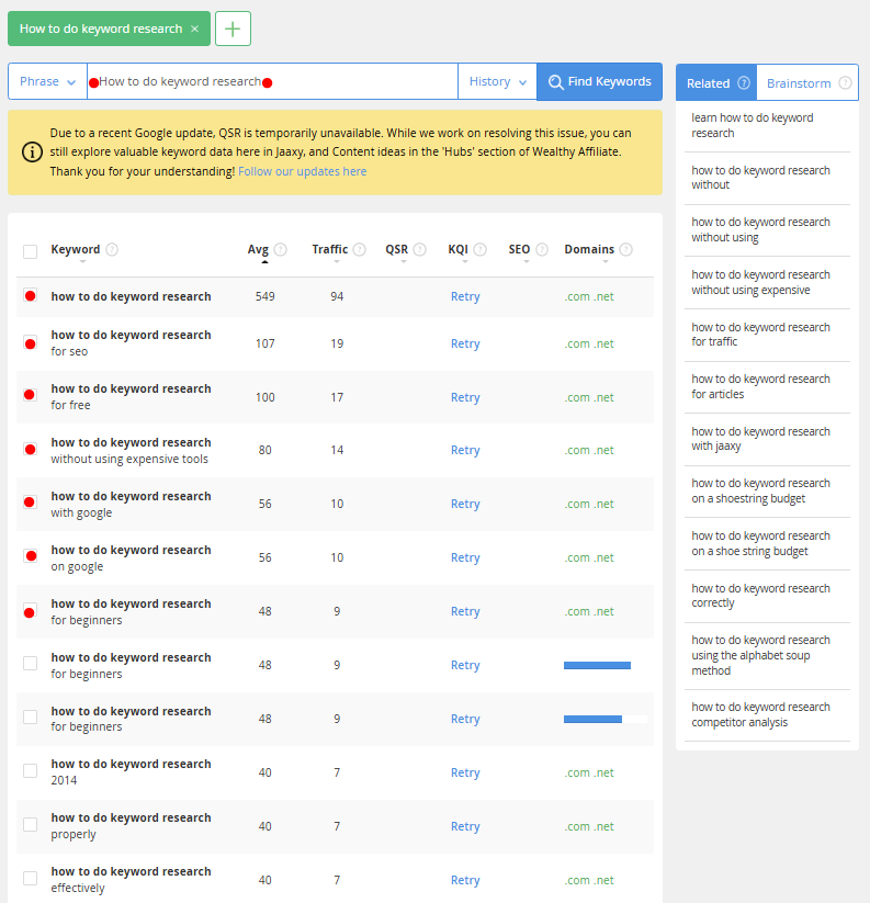 How to do keyword research on Jaaxy