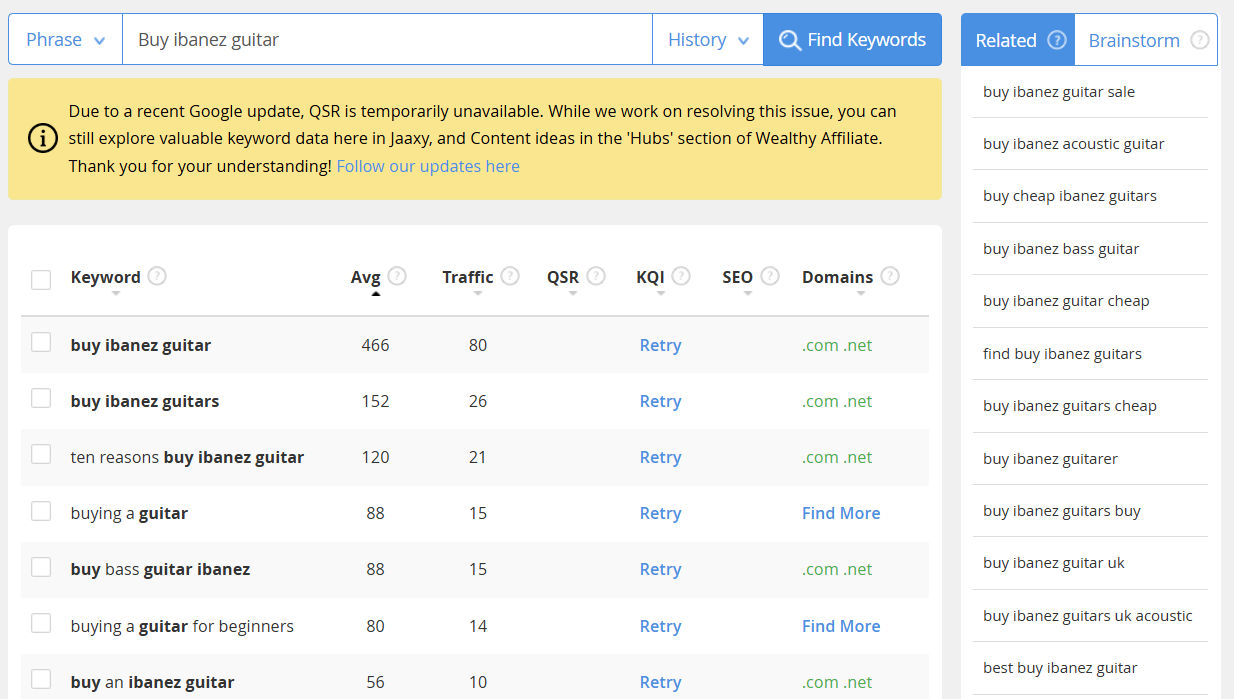 Search With Intent, image of Jaaxy keyword research tool.