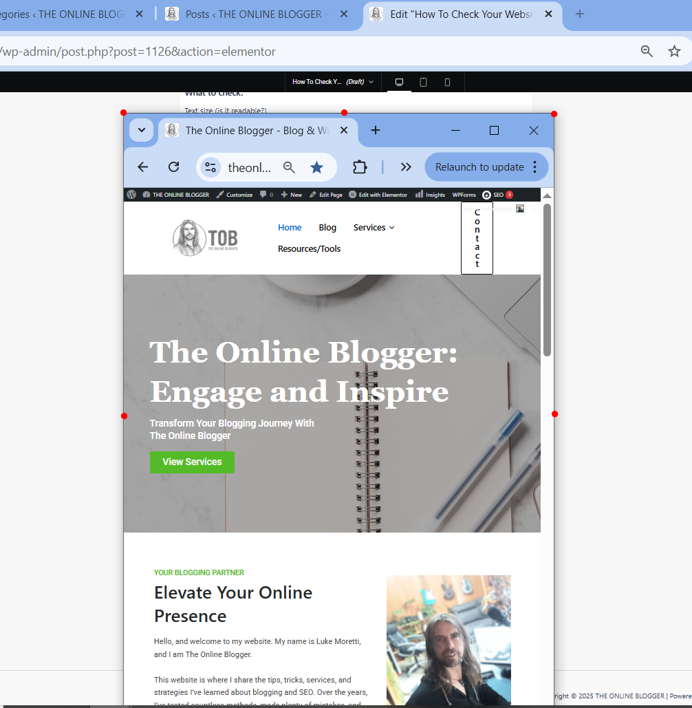 Open and shrink your website by manually resizing your browser window