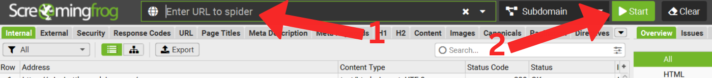 An example of how to Enter Your URL For Screaming Frog SEO Spider to audit