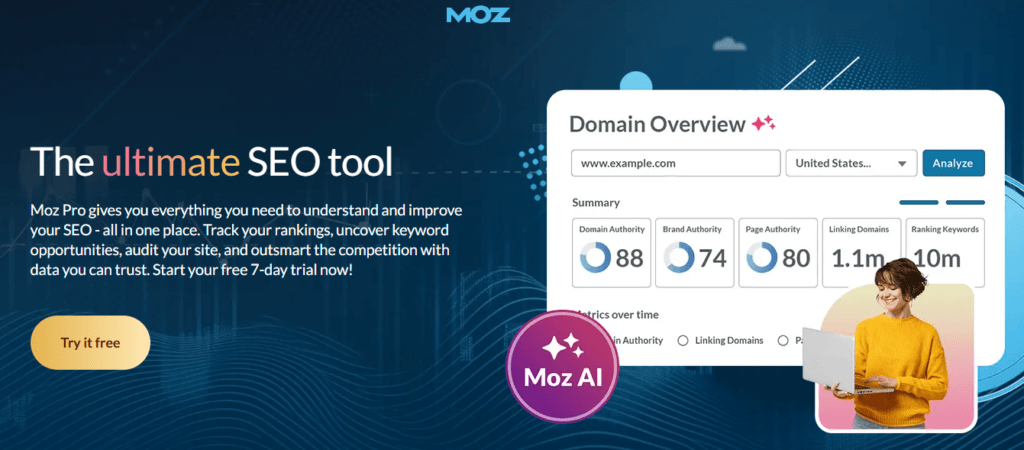 Moz website audit tools example image