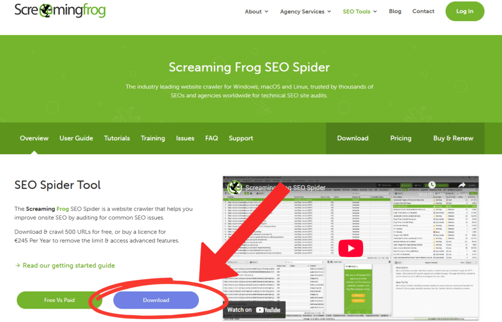 Screaming Frog SEO Spider website landing page