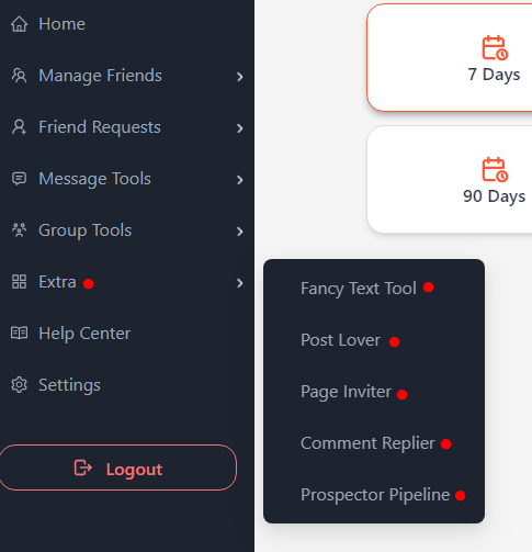 Leads Miner Pro Review Extra Features section inside the Leads Miner Pro dashboard