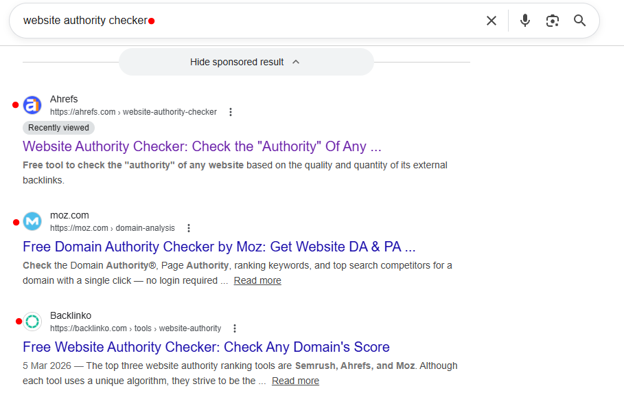 Website authority checker tool