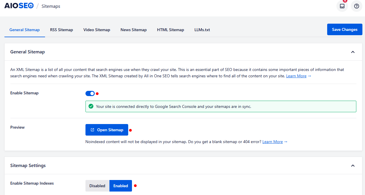 An example of AIOSEO Sitemaps