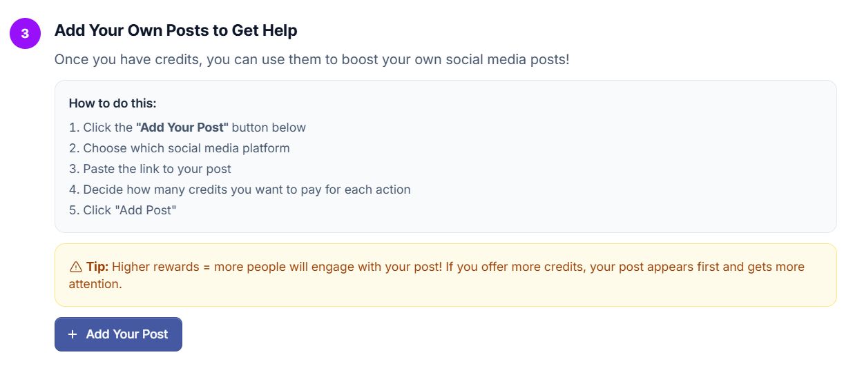Add your own posts to get help going viral with ViralHub