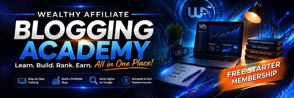 New Wealthy Affiliate banner advertising their blogging academy.