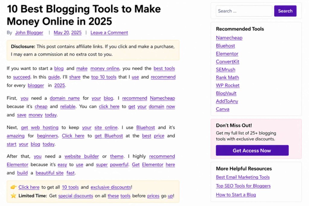 Too many affiliate links